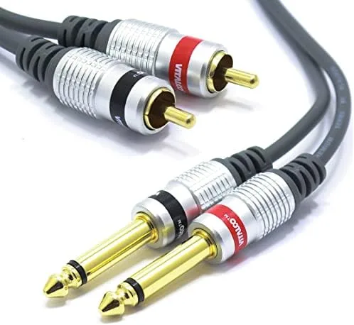 Klinkenkabel, 2x Jack m 6.3mm mono  - Cinch L+R m