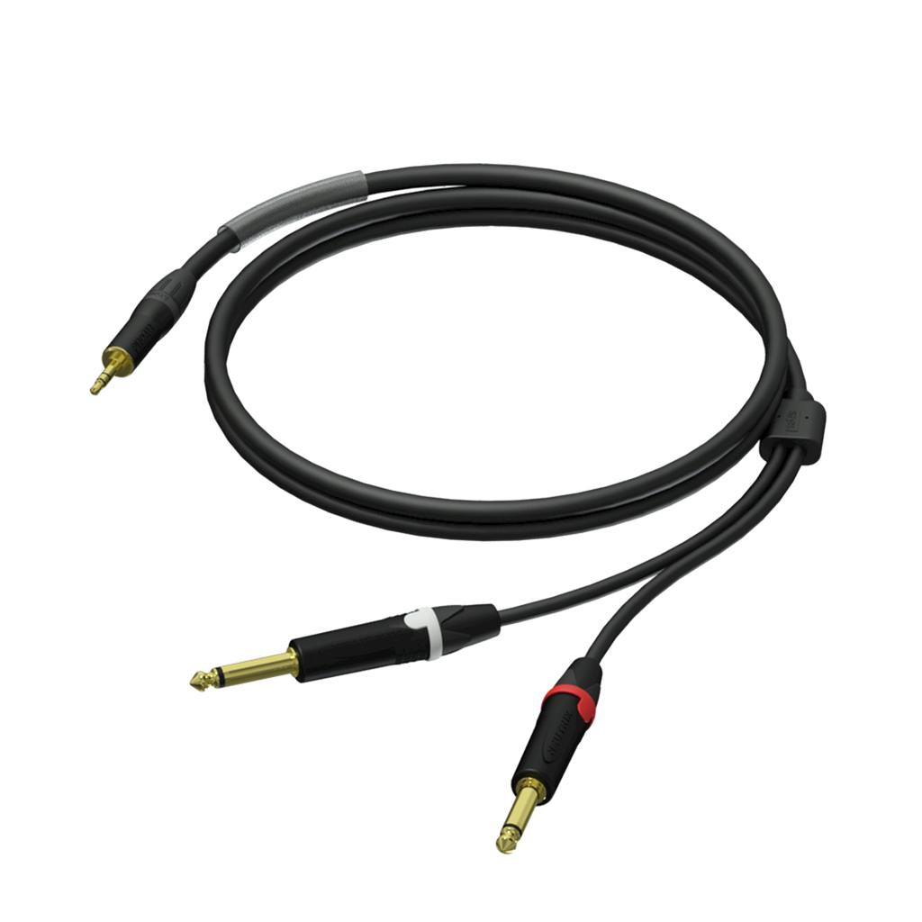 Klinkenkabel, Jack m 3.5mm stereo - 2x Jack m 6.3mm mono