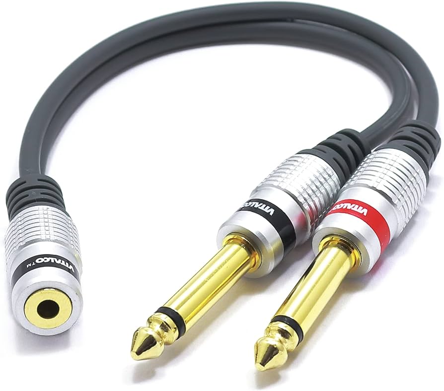 Klinkenkabel, Jack f 3.5mm stereo - 2x Jack m 6.3mm mono